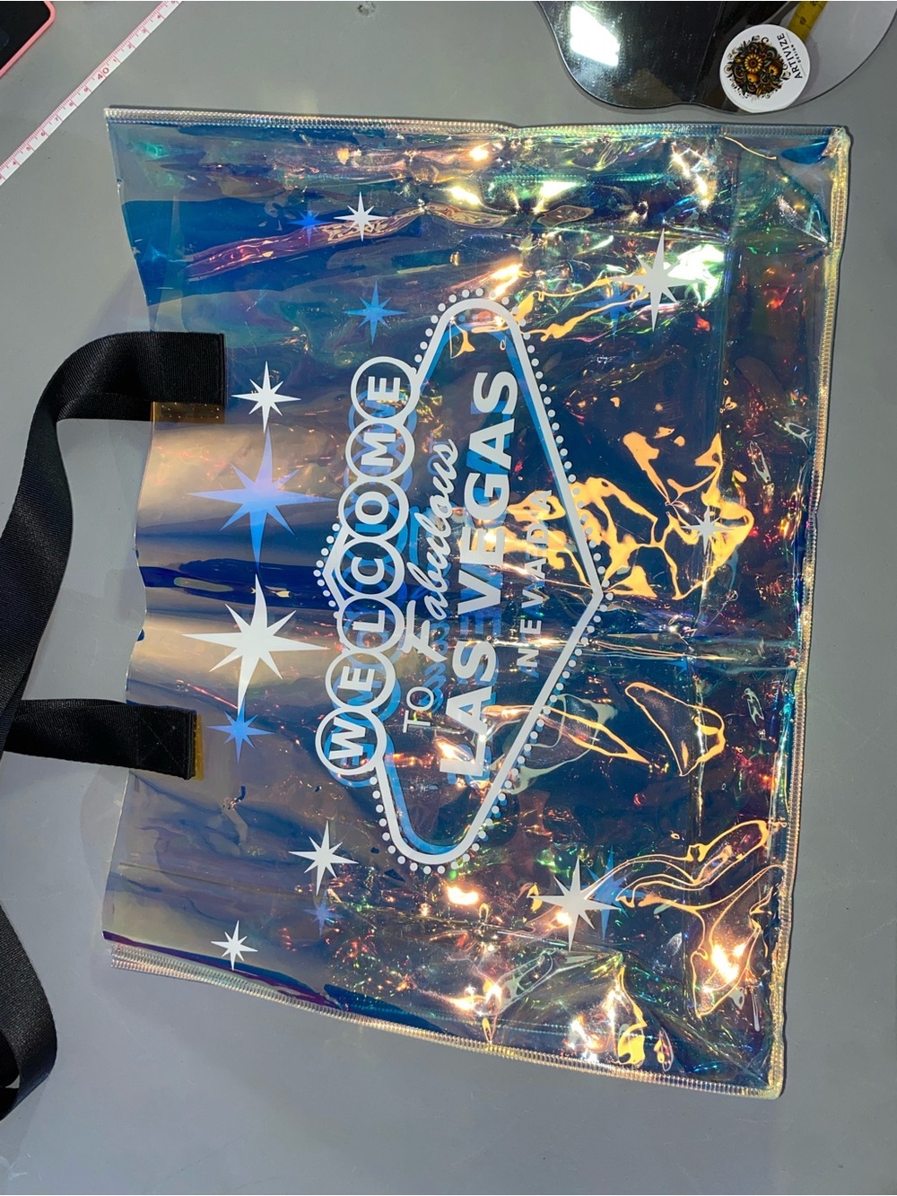 Holographic Iridescent Tote Bag - Welcome to Fabulous Las Vegas Nevada Graphic